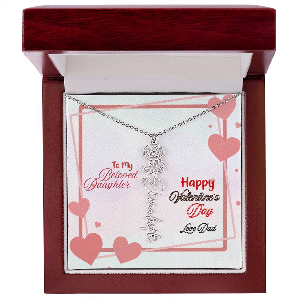 Happy Valentine's Day Custom Birth Flower Name Necklace- a Gift for your Daughter.