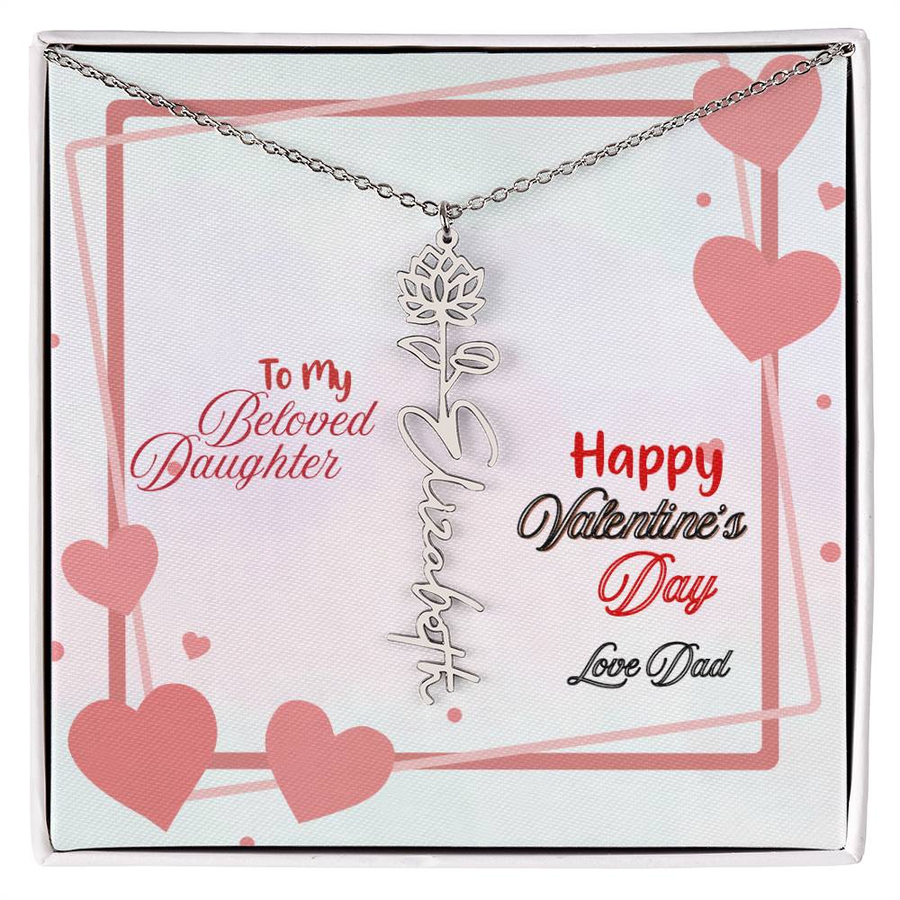 Happy Valentine's Day Custom Birth Flower Name Necklace- a Gift for your Daughter.