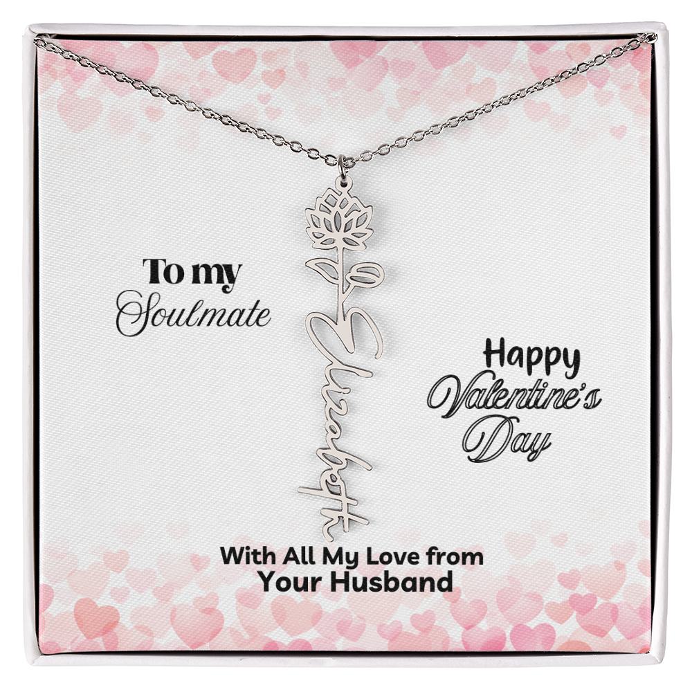 Happy Valentine's Day- Birth Flower Name Necklace- a Gift for Your Soulmate/Wife