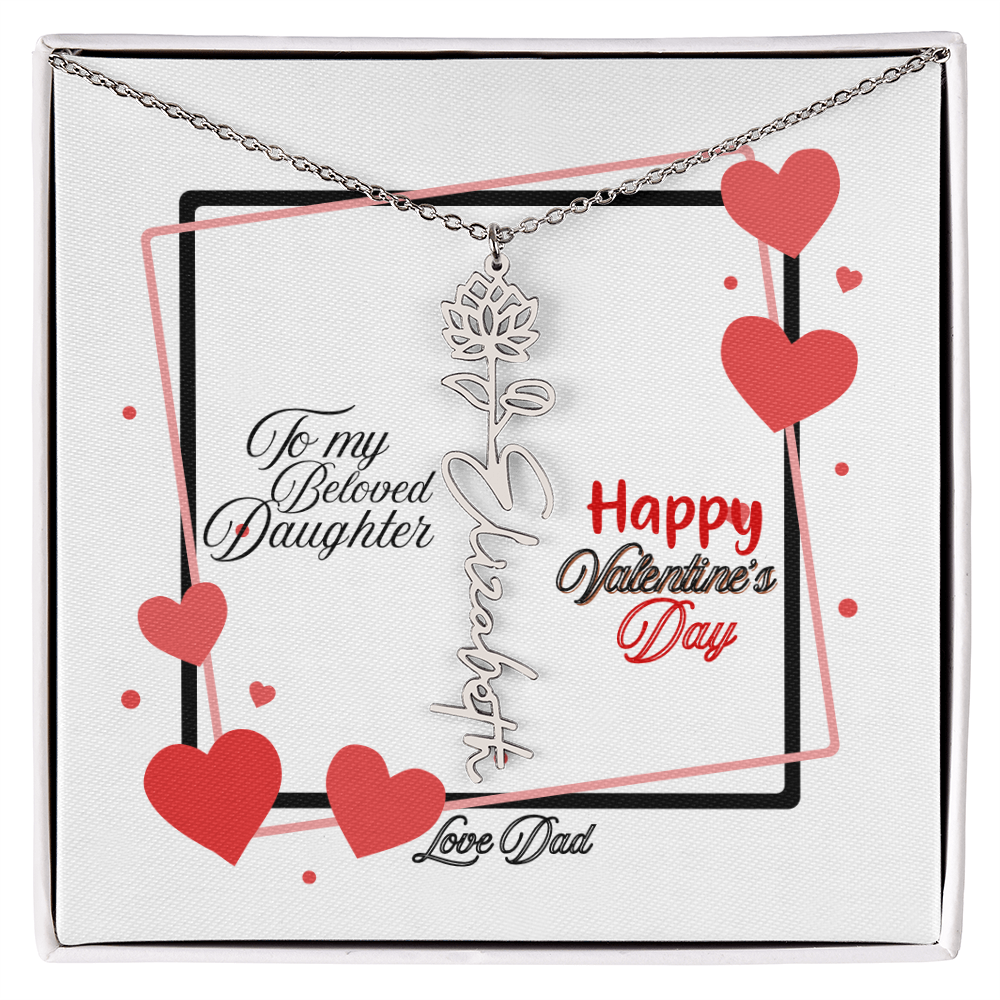 Happy Valentine's Day Custom Birth Flower Name Necklace- a Gift for your Daughter.