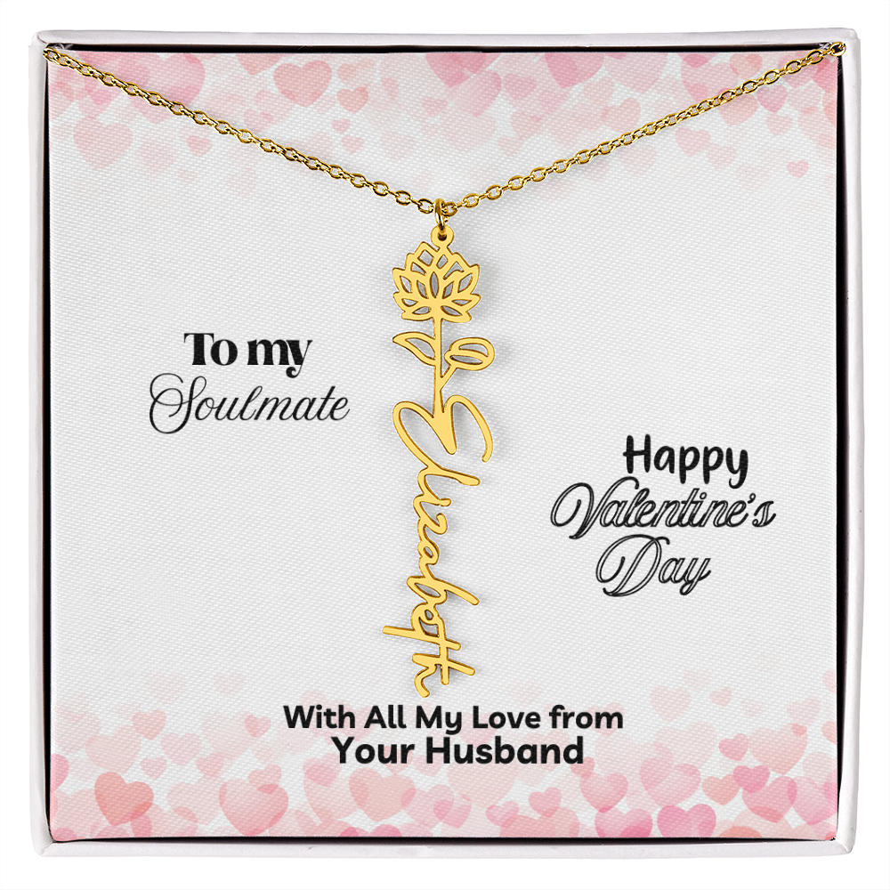 Happy Valentine's Day- Birth Flower Name Necklace- a Gift for Your Soulmate/Wife