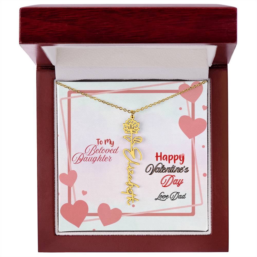 Happy Valentine's Day Custom Birth Flower Name Necklace- a Gift for your Daughter.