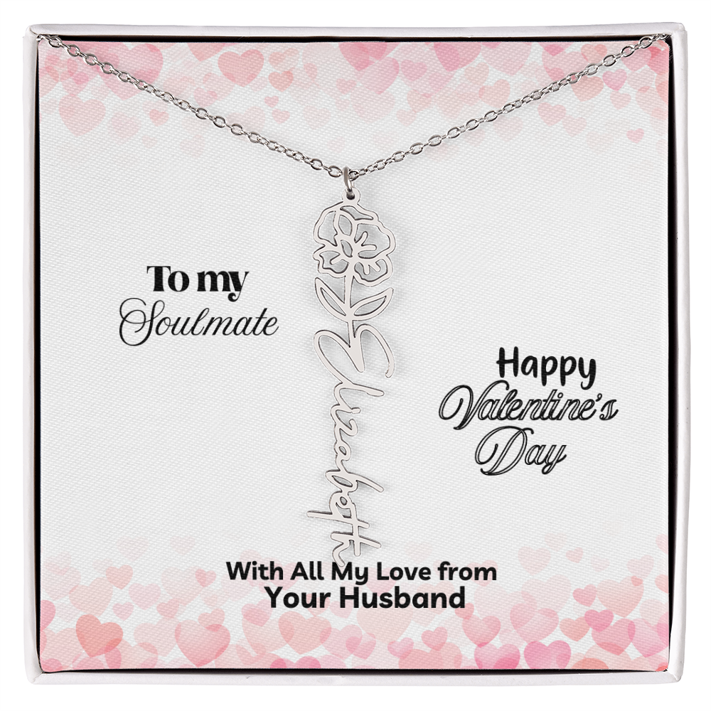 Happy Valentine's Day- Birth Flower Name Necklace- a Gift for Your Soulmate/Wife