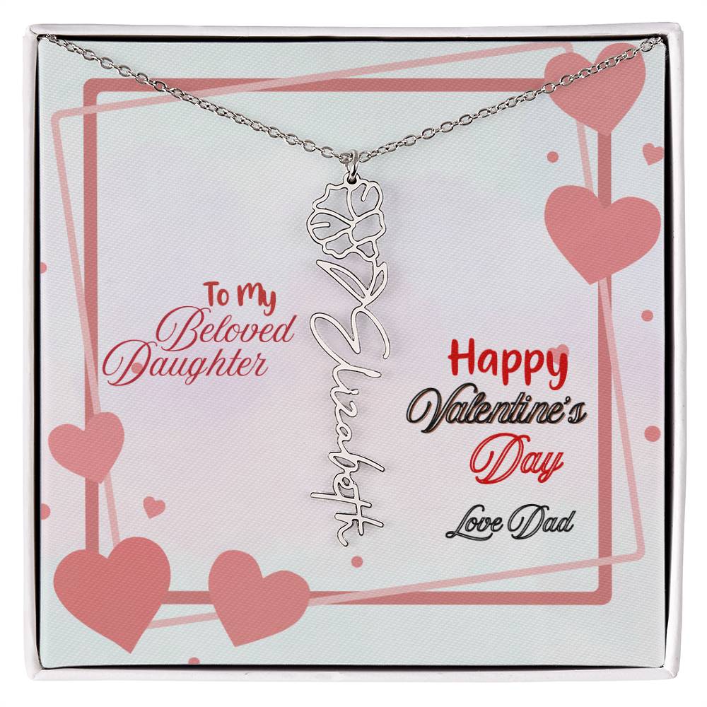 Happy Valentine's Day Custom Birth Flower Name Necklace- a Gift for your Daughter.