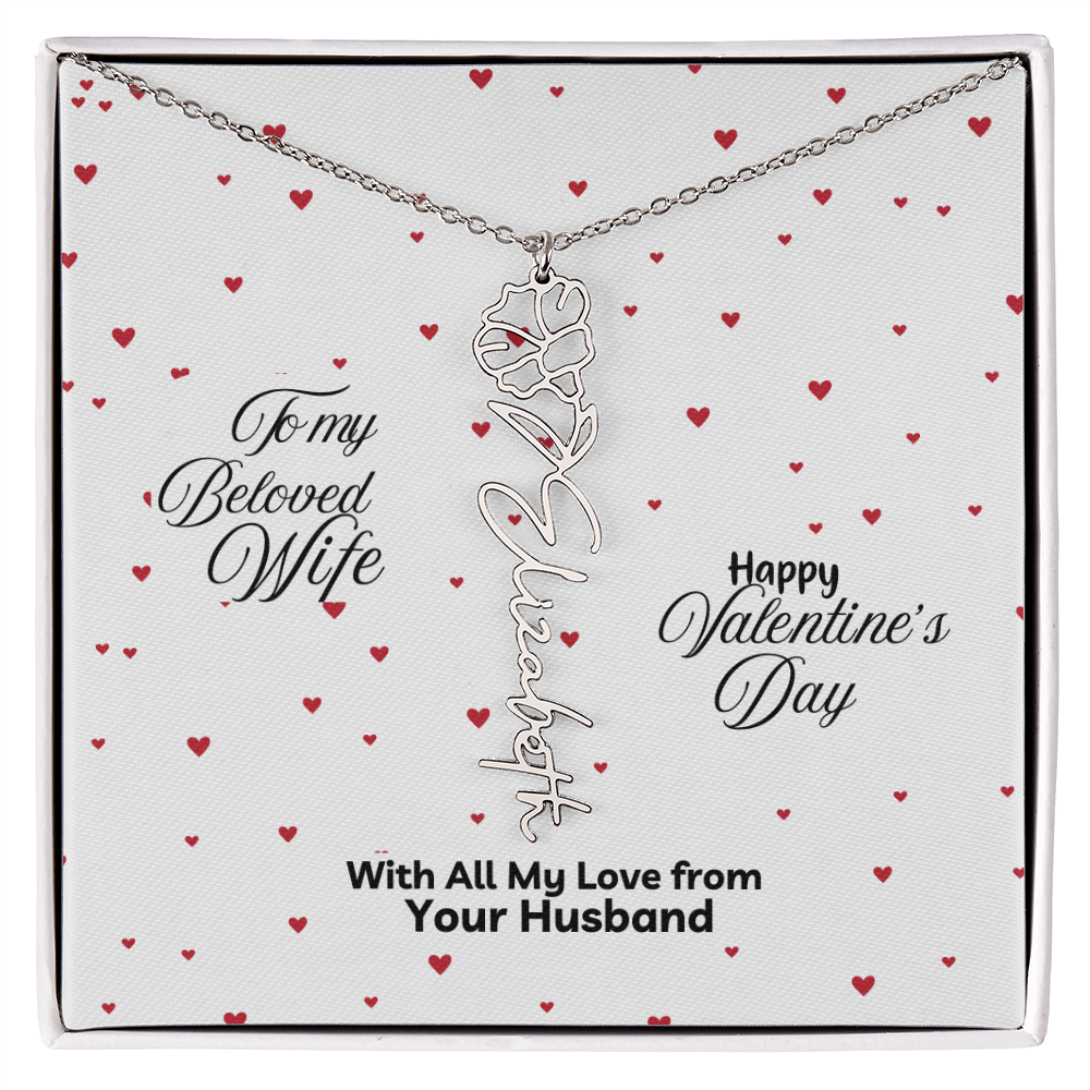 Happy Valentine's Day Custom Birth Flower Name Necklace- a Gift for your Soulmate/Wife.
