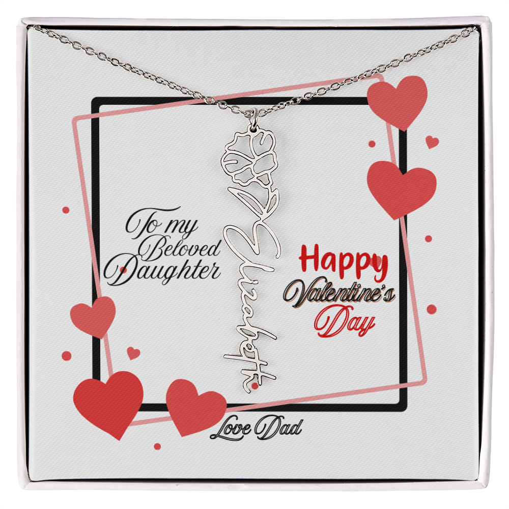 Happy Valentine's Day Custom Birth Flower Name Necklace- a Gift for your Daughter.