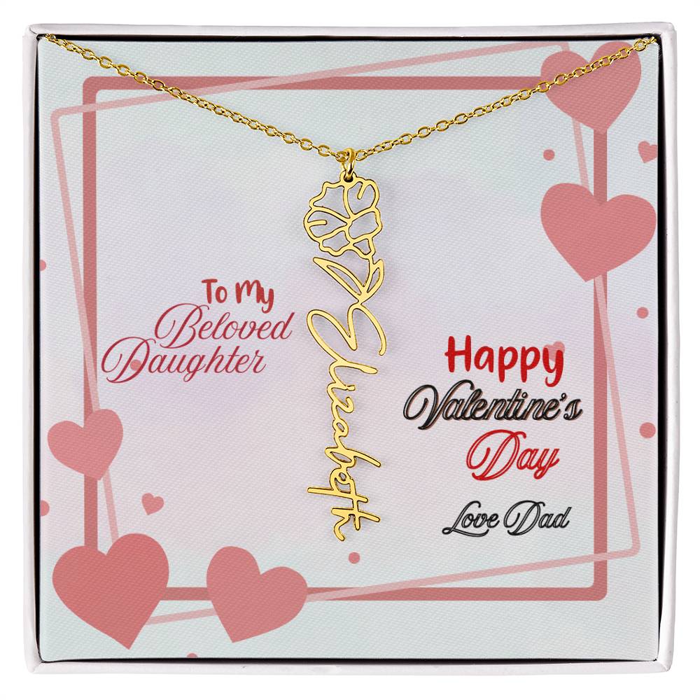 Happy Valentine's Day Custom Birth Flower Name Necklace- a Gift for your Daughter.