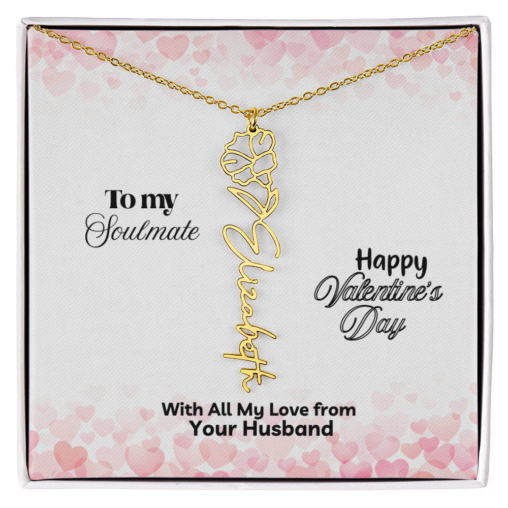 Happy Valentine's Day- Birth Flower Name Necklace- a Gift for Your Soulmate/Wife