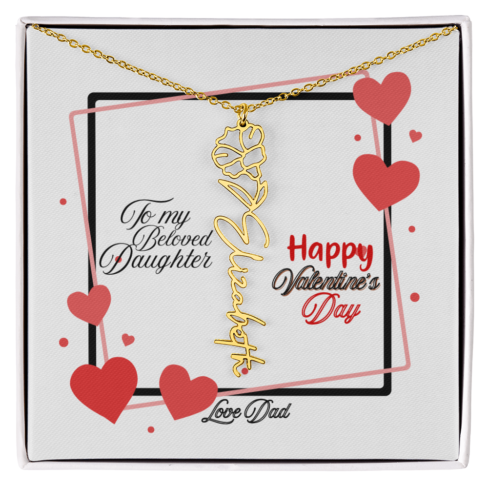 Happy Valentine's Day Custom Birth Flower Name Necklace- a Gift for your Daughter.