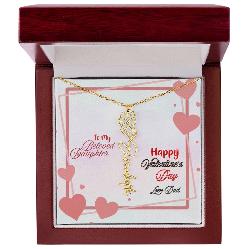 Happy Valentine's Day Custom Birth Flower Name Necklace- a Gift for your Daughter.