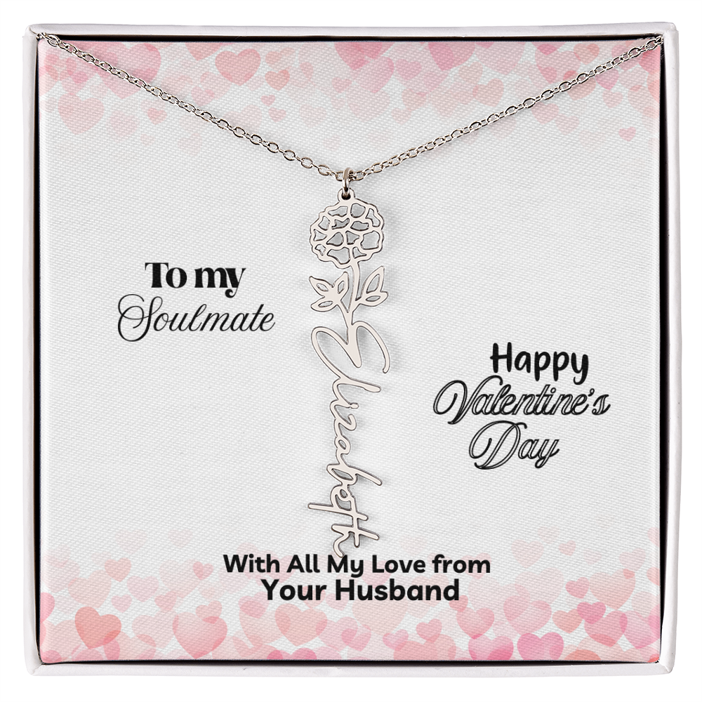Happy Valentine's Day- Birth Flower Name Necklace- a Gift for Your Soulmate/Wife