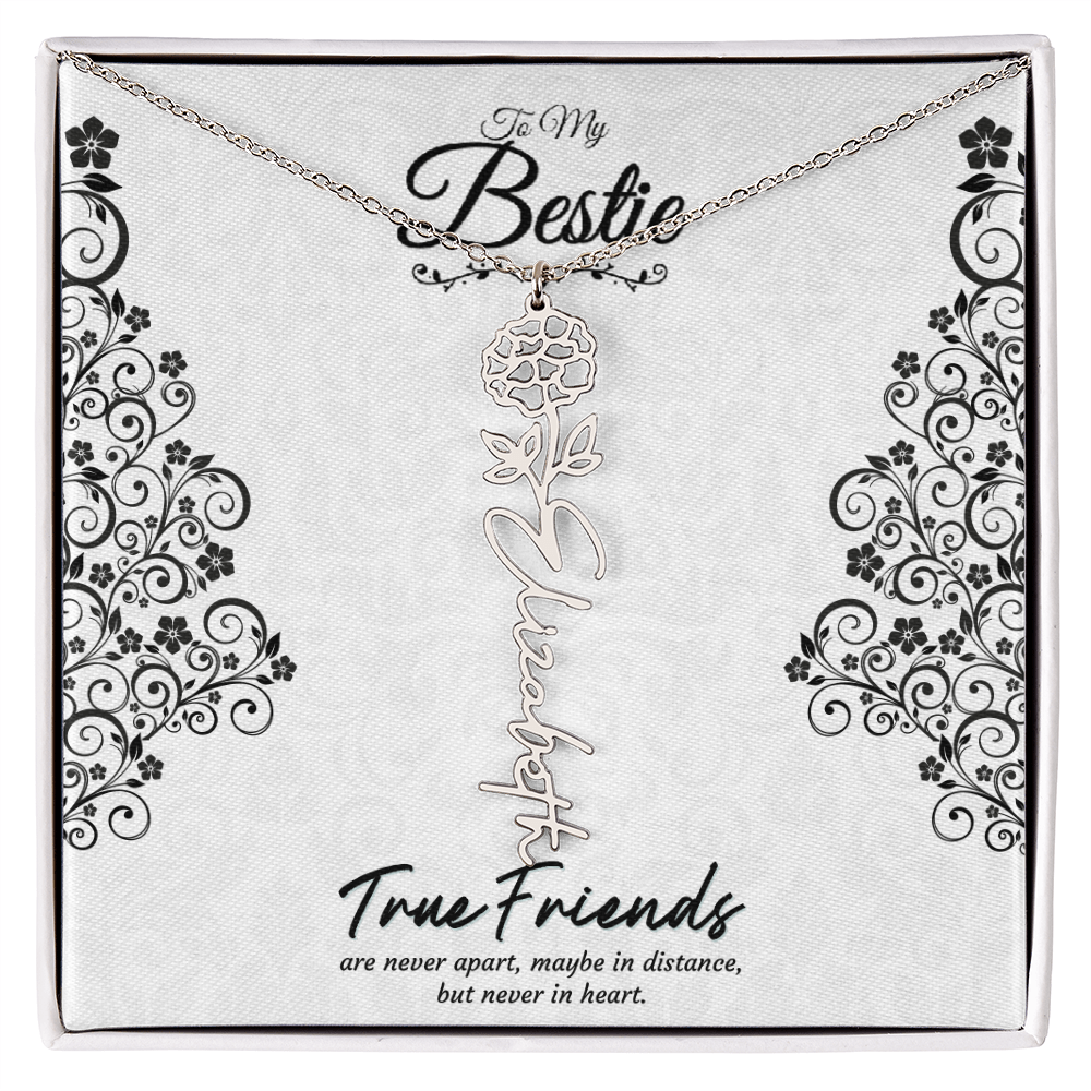 Best Friend Custom Birth Flower Name Necklace