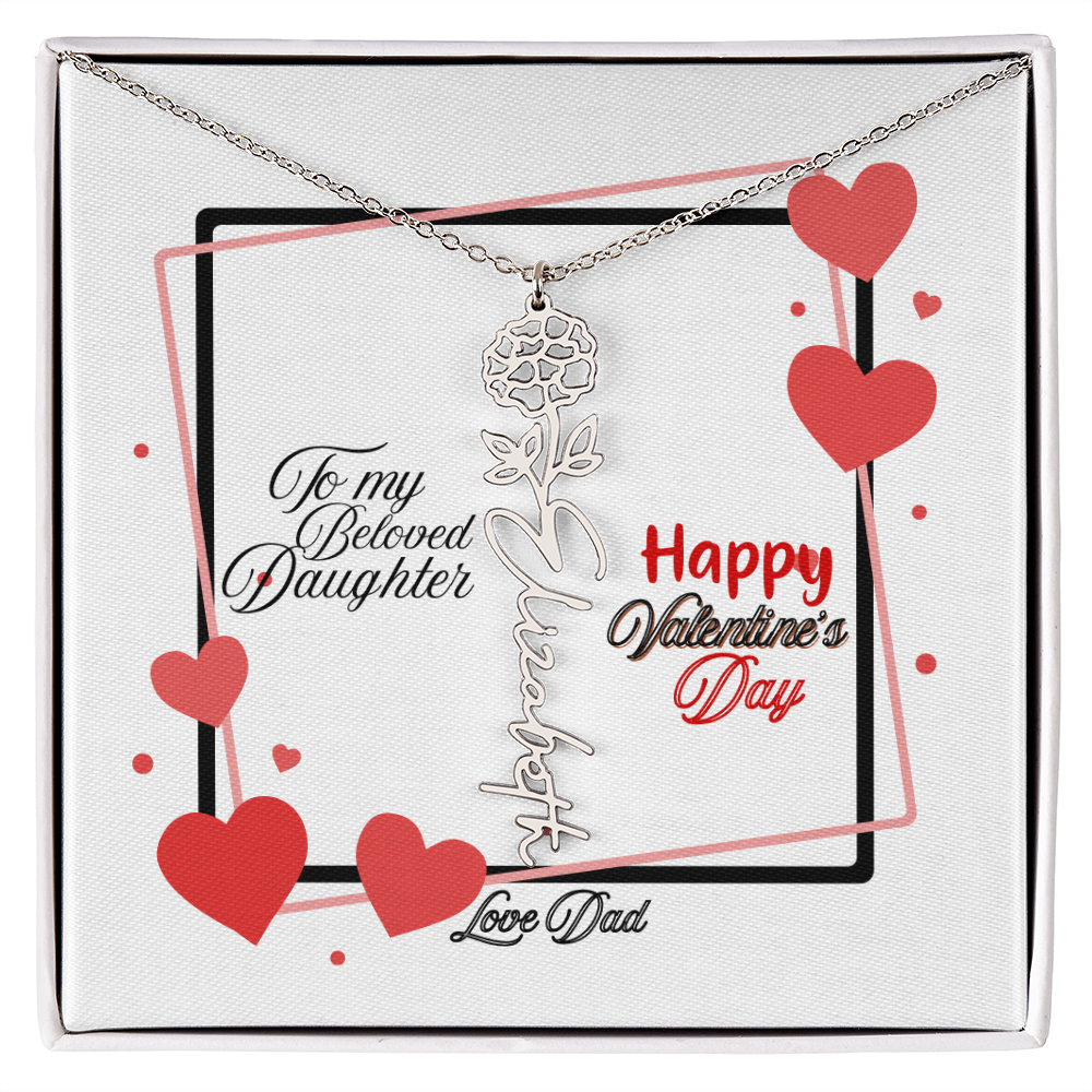 Happy Valentine's Day Custom Birth Flower Name Necklace- a Gift for your Daughter.