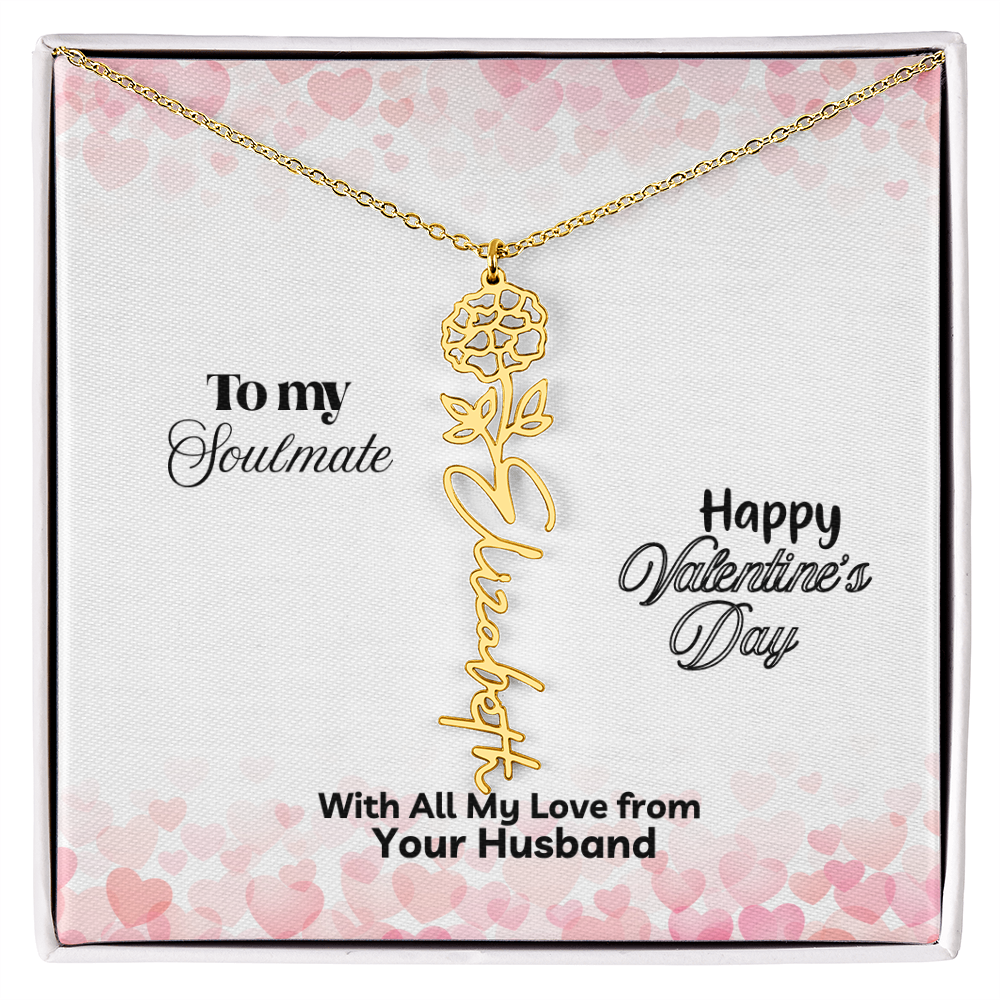 Happy Valentine's Day- Birth Flower Name Necklace- a Gift for Your Soulmate/Wife