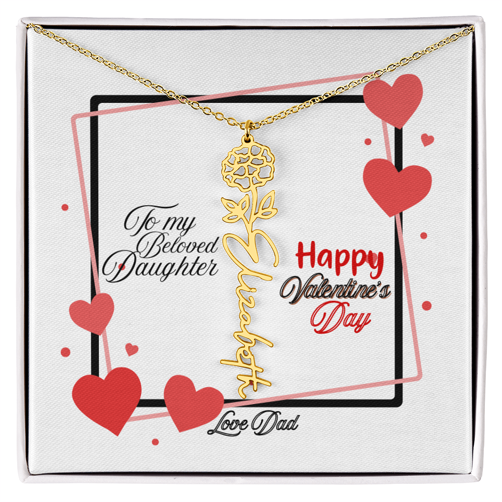 Happy Valentine's Day Custom Birth Flower Name Necklace- a Gift for your Daughter.