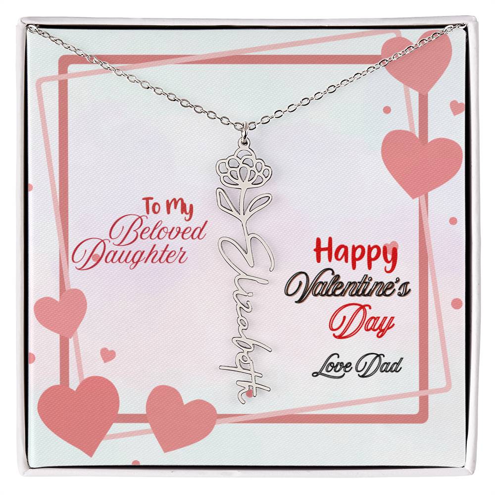 Happy Valentine's Day Custom Birth Flower Name Necklace- a Gift for your Daughter.