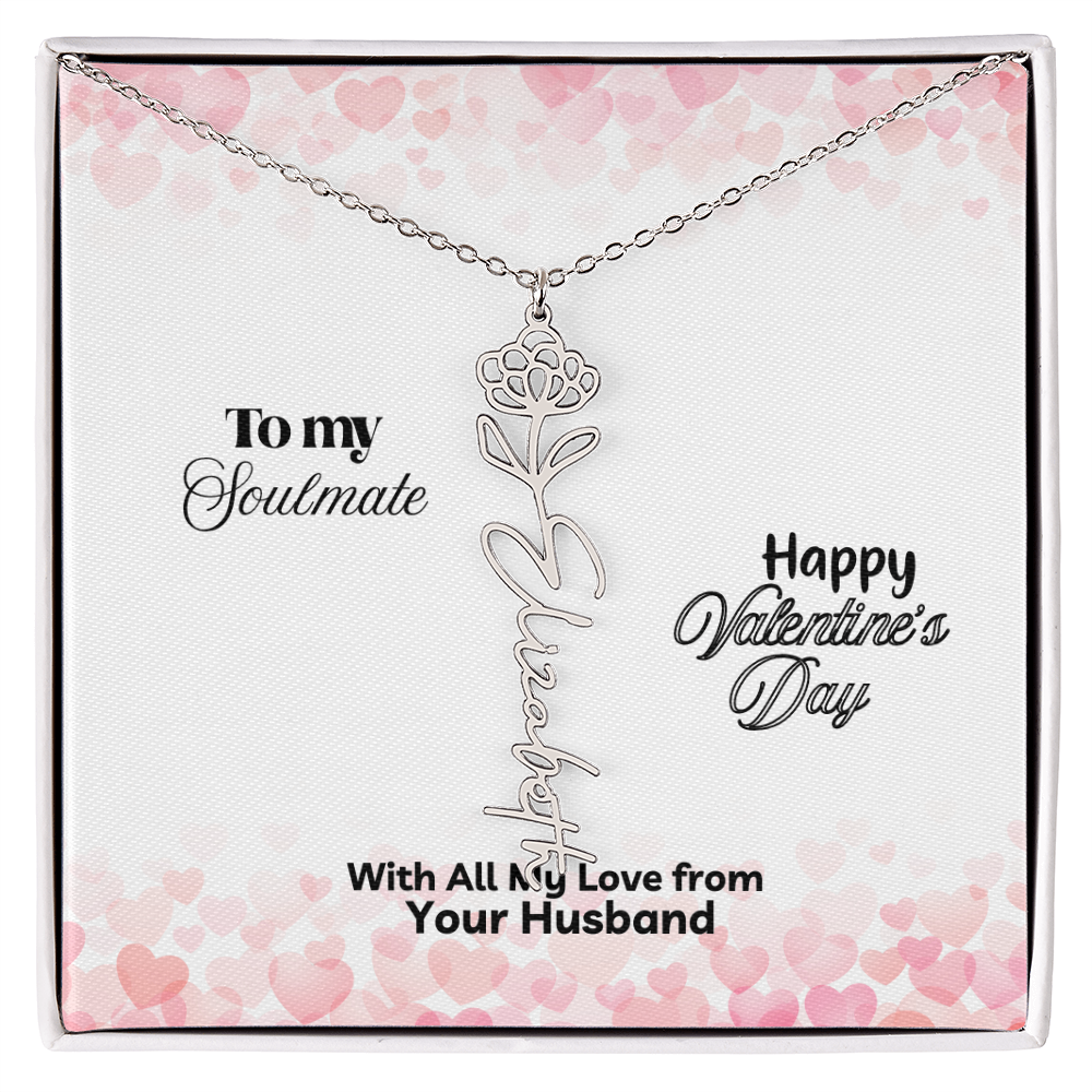 Happy Valentine's Day- Birth Flower Name Necklace- a Gift for Your Soulmate/Wife