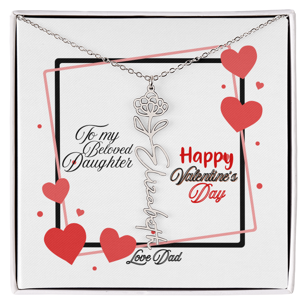 Happy Valentine's Day Custom Birth Flower Name Necklace- a Gift for your Daughter.
