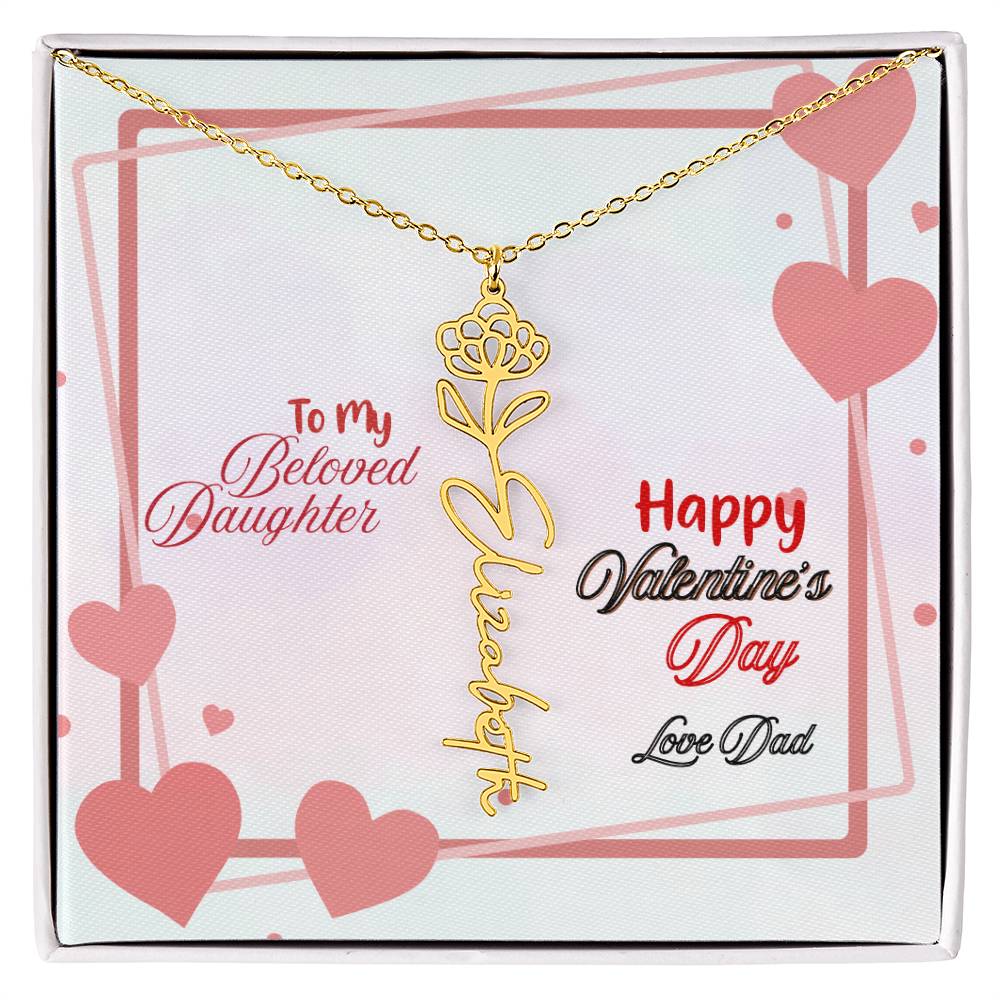 Happy Valentine's Day Custom Birth Flower Name Necklace- a Gift for your Daughter.
