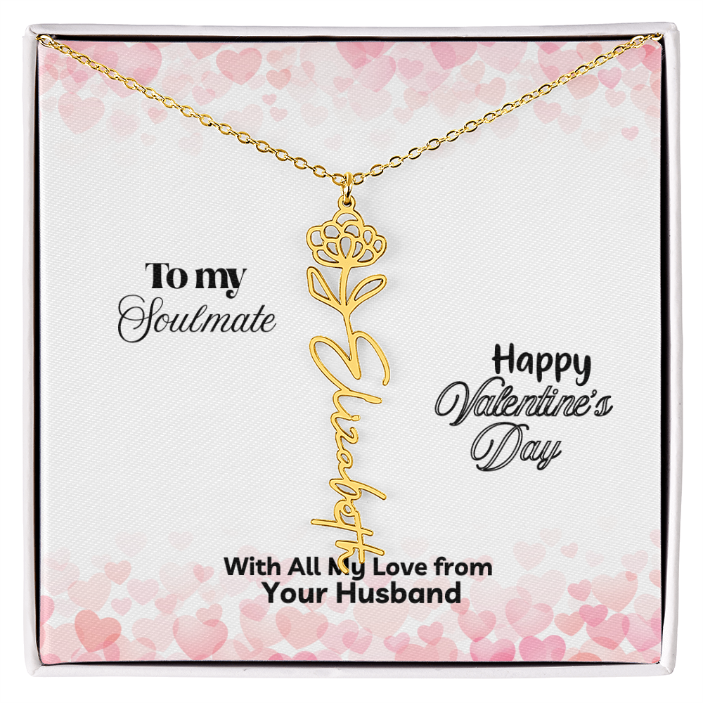 Happy Valentine's Day- Birth Flower Name Necklace- a Gift for Your Soulmate/Wife