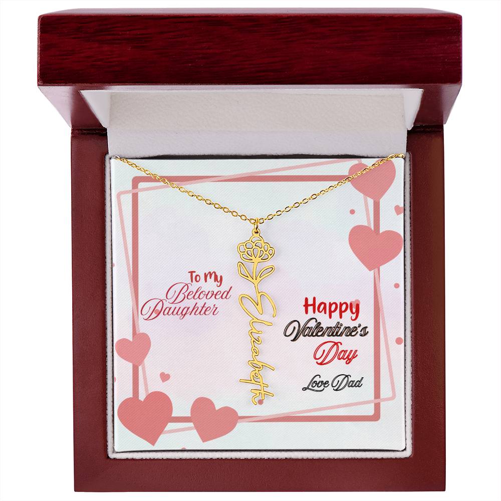 Happy Valentine's Day Custom Birth Flower Name Necklace- a Gift for your Daughter.