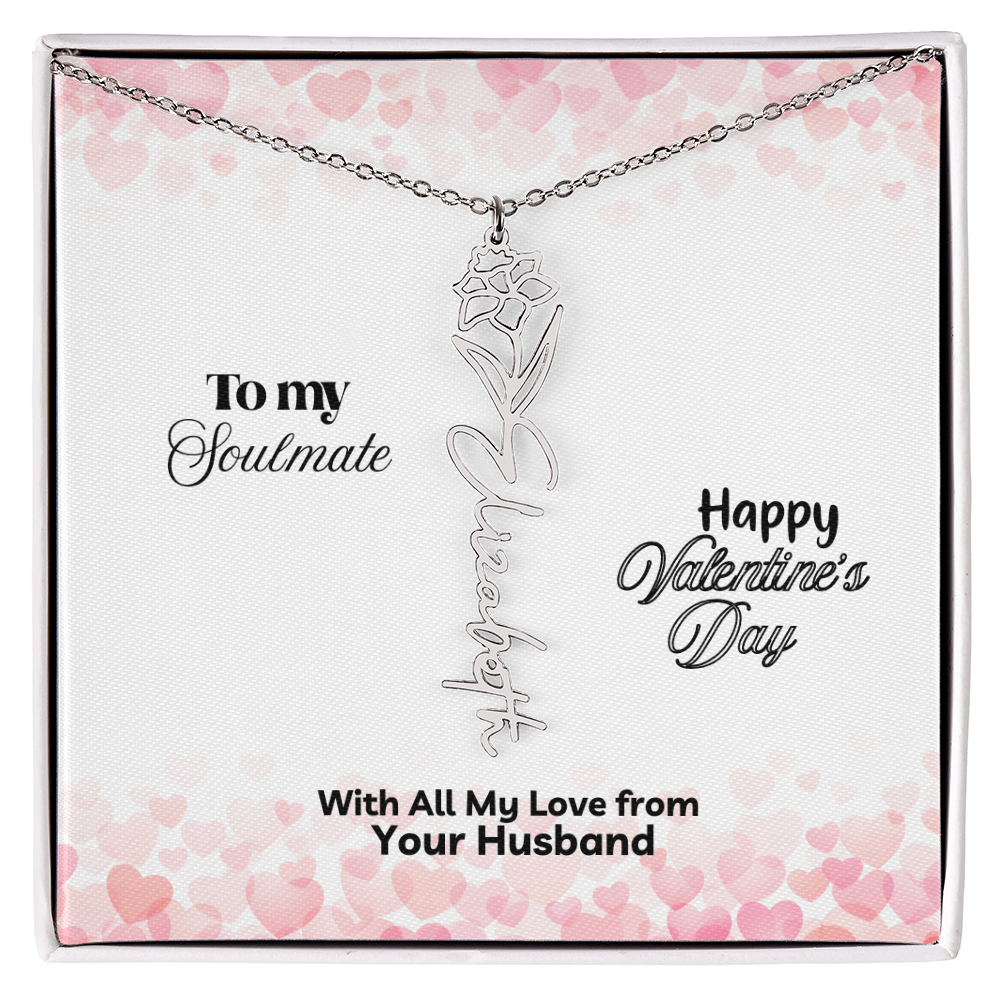 Happy Valentine's Day- Birth Flower Name Necklace- a Gift for Your Soulmate/Wife