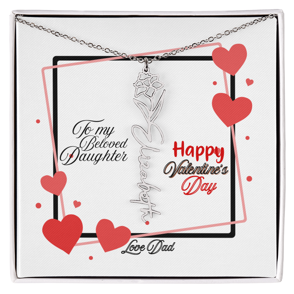 Happy Valentine's Day Custom Birth Flower Name Necklace- a Gift for your Daughter.