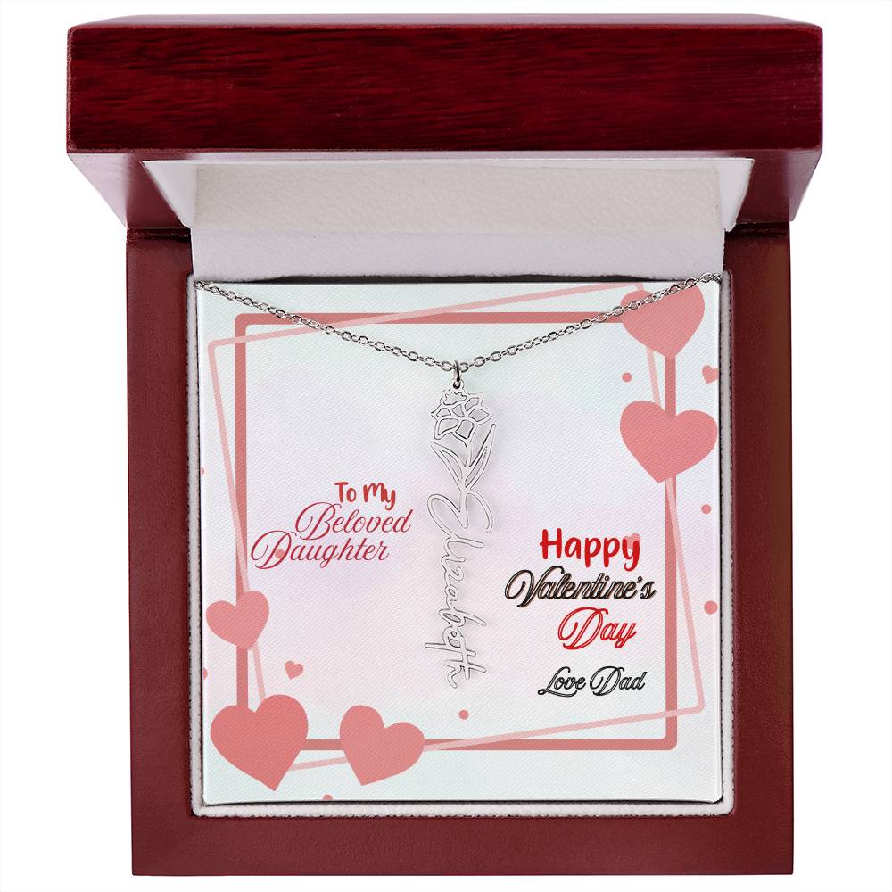 Happy Valentine's Day Custom Birth Flower Name Necklace- a Gift for your Daughter.