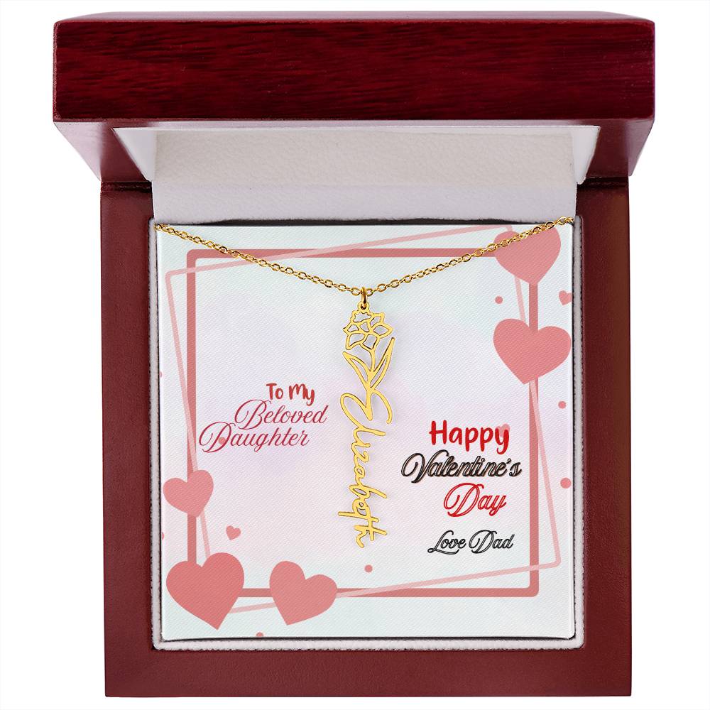 Happy Valentine's Day Custom Birth Flower Name Necklace- a Gift for your Daughter.