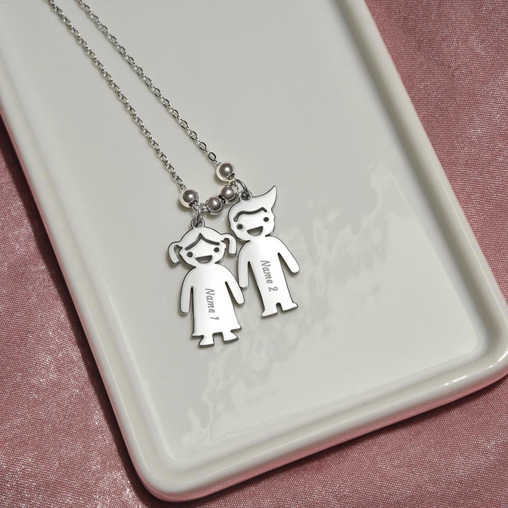 Custom Engraved Kids Charm Necklace  for Mom to Be, a Perfect Gift for Mother's Day/Birthdays.