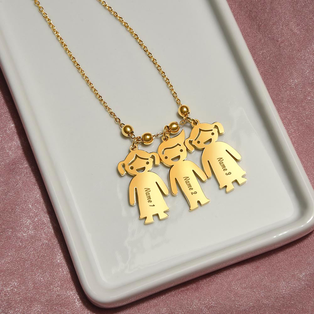 Custom Engraved Kids Charm Necklace, a Perfect Gift for Mother's Day/Birthdays.