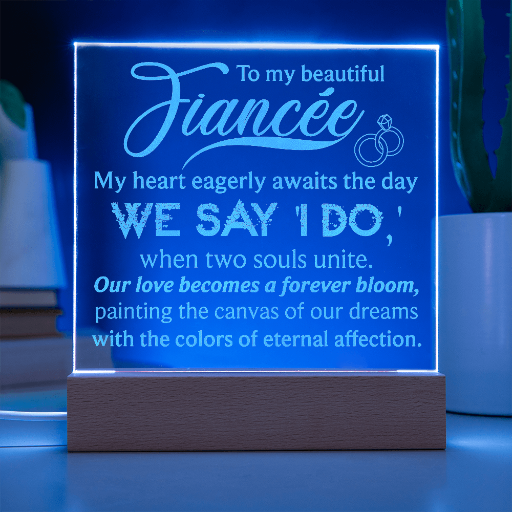 To My Fiancee Engraved Acrylic LED Base Square Plaque- a Gift for a Soulmate/Girlfriend/Boyfriend.