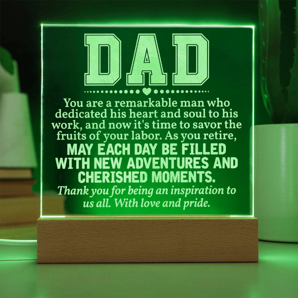 To Dad Engraved Acrylic Square Plaque- a Gift for a Father/Dad.