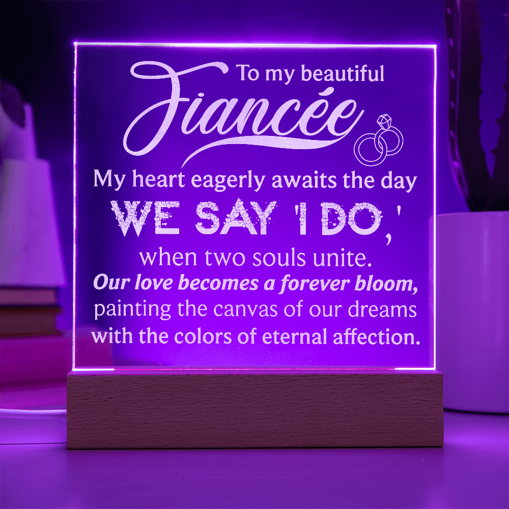 To My Fiancee Engraved Acrylic LED Base Square Plaque- a Gift for a Soulmate/Girlfriend/Boyfriend.