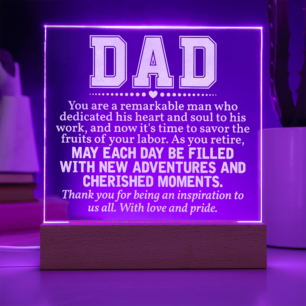 To Dad Engraved Acrylic Square Plaque- a Gift for a Father/Dad.