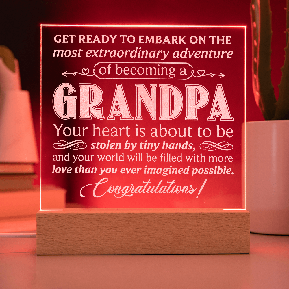 To Grandpa to Be Engraved Acrylic Square Plaque- a Gift for a Grandfather/Grandpa.
