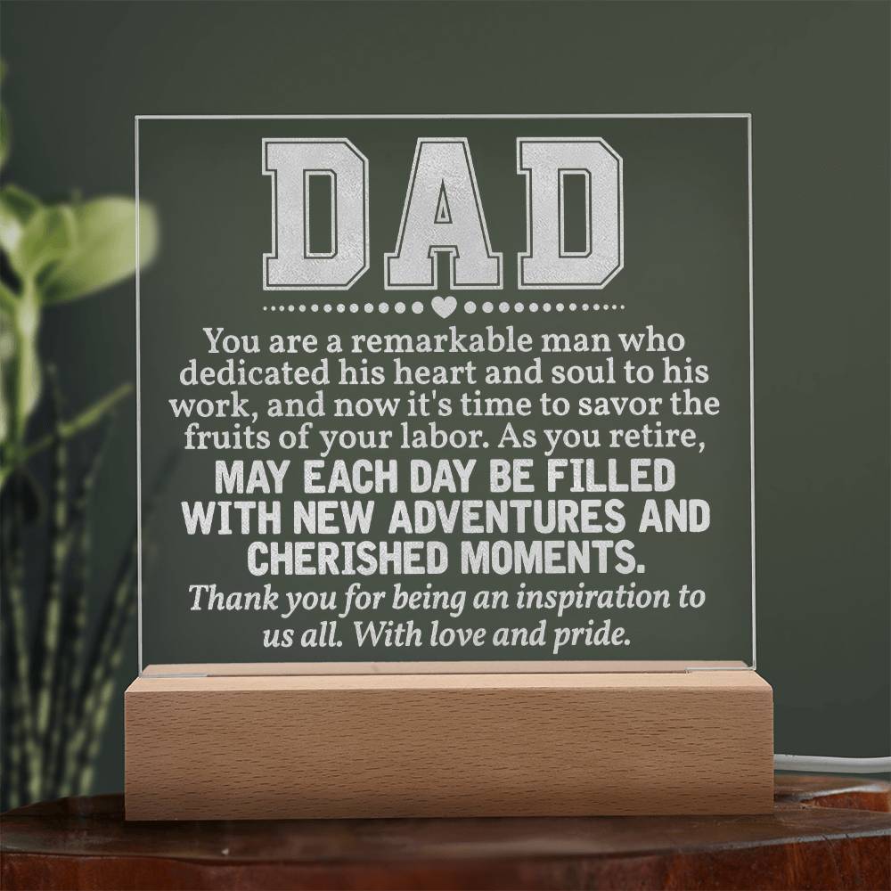 To Dad Engraved Acrylic Square Plaque- a Gift for a Father/Dad.