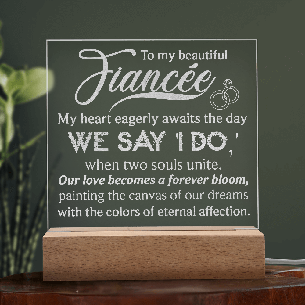 To My Fiancee Engraved Acrylic LED Base Square Plaque- a Gift for a Soulmate/Girlfriend/Boyfriend.