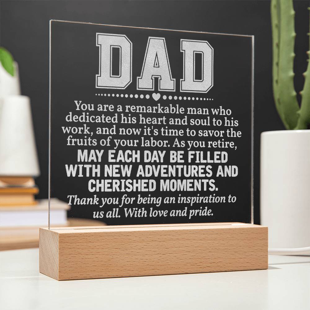To Dad Engraved Acrylic Square Plaque- a Gift for a Father/Dad.