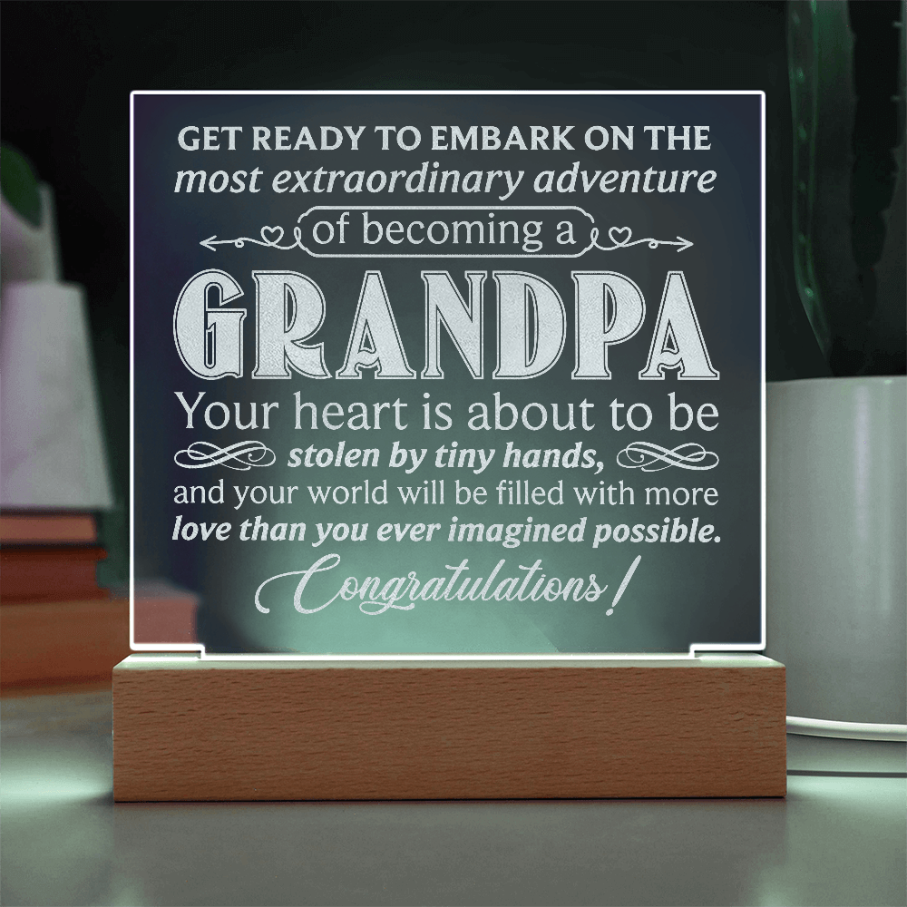 To Grandpa to Be Engraved Acrylic Square Plaque- a Gift for a Grandfather/Grandpa.