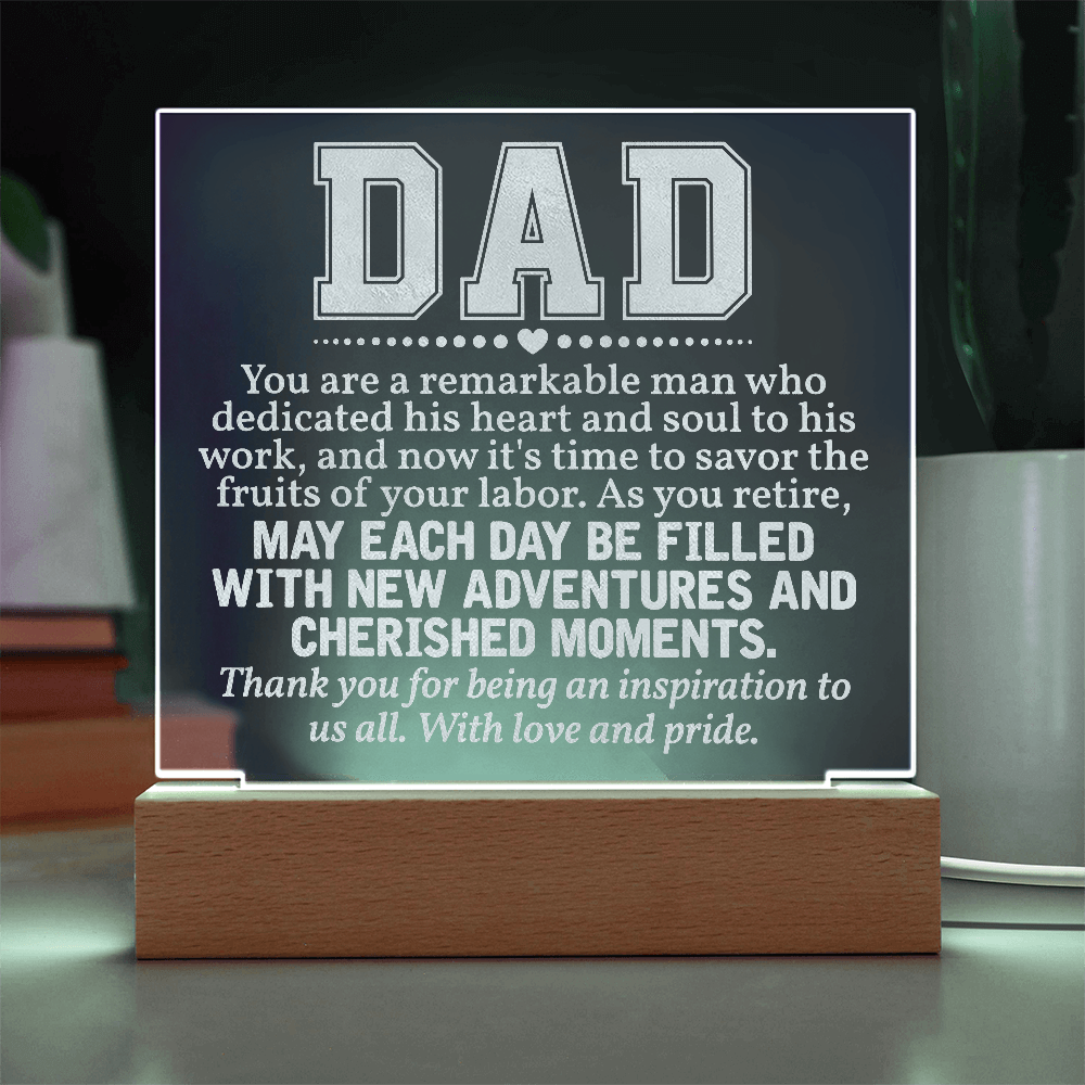 To Dad Engraved Acrylic Square Plaque- a Gift for a Father/Dad.