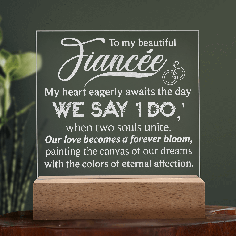To My Fiancee Engraved Acrylic LED Base Square Plaque- a Gift for a Soulmate/Girlfriend/Boyfriend.