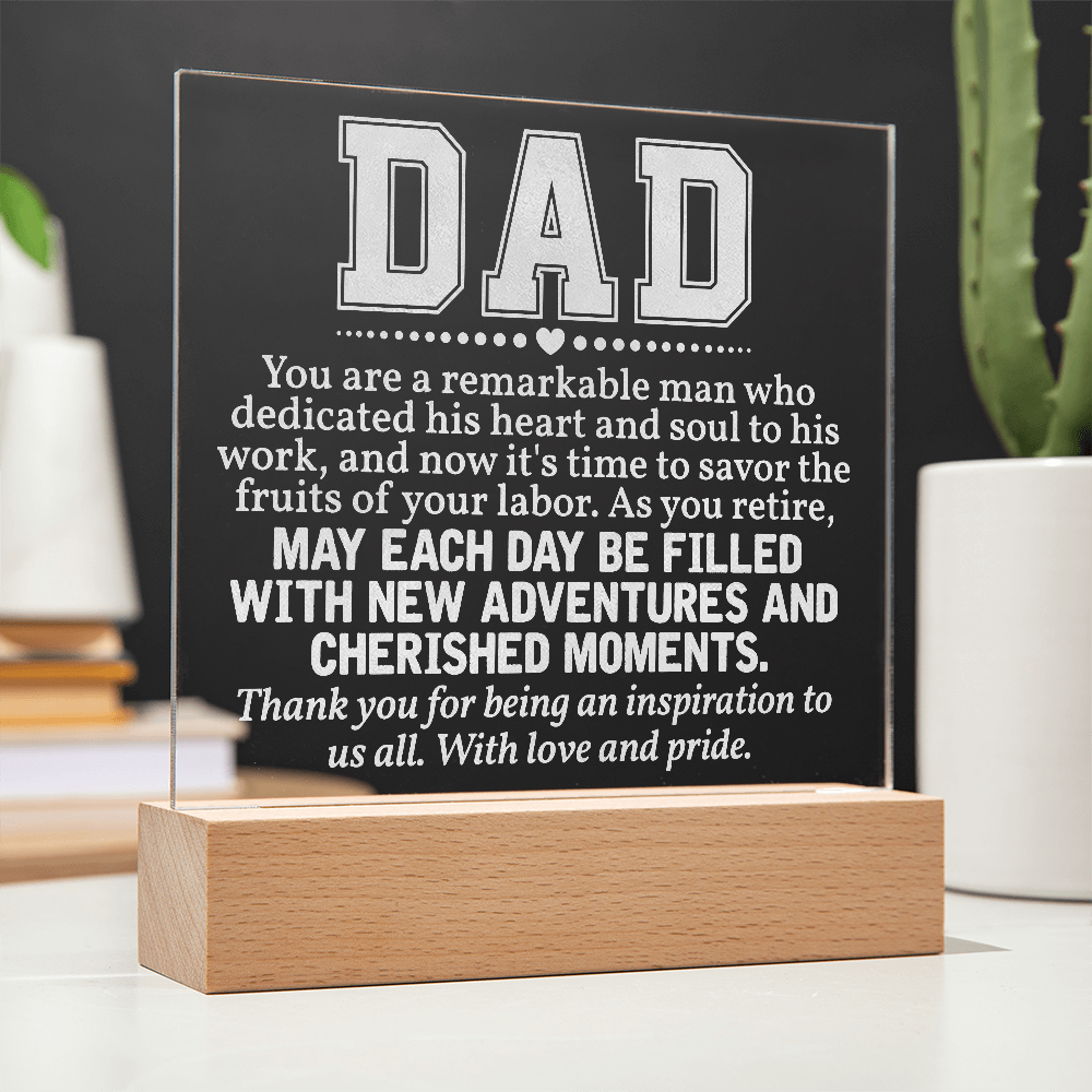 To Dad Engraved Acrylic Square Plaque- a Gift for a Father/Dad.