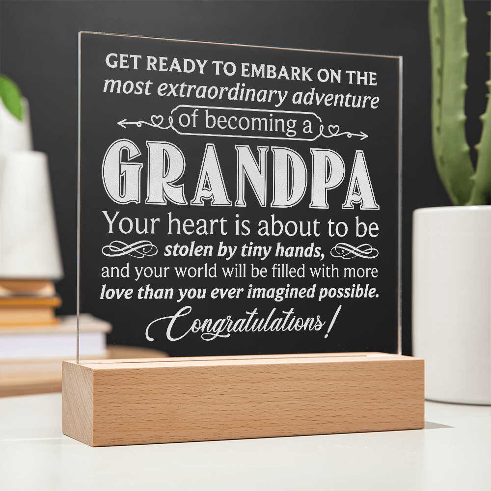 To Grandpa to Be Engraved Acrylic Square Plaque- a Gift for a Grandfather/Grandpa.