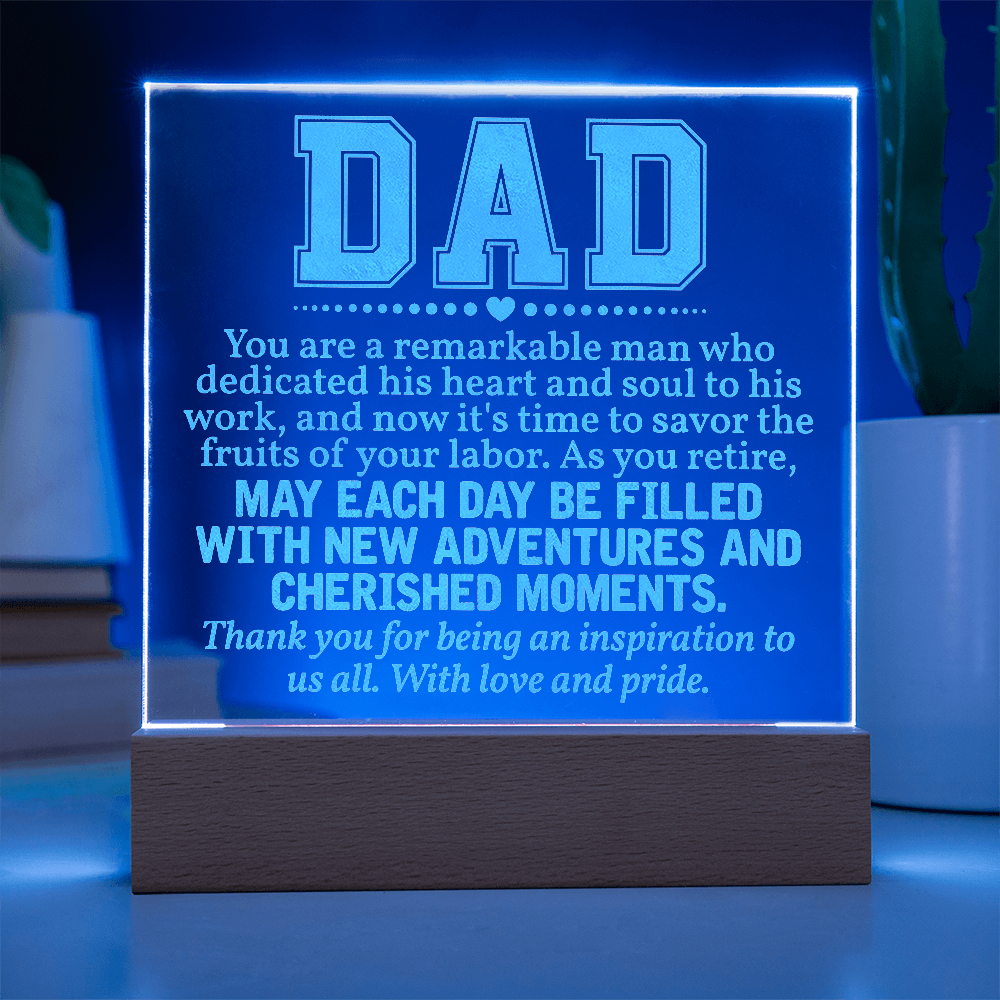 To Dad Engraved Acrylic Square Plaque- a Gift for a Father/Dad.