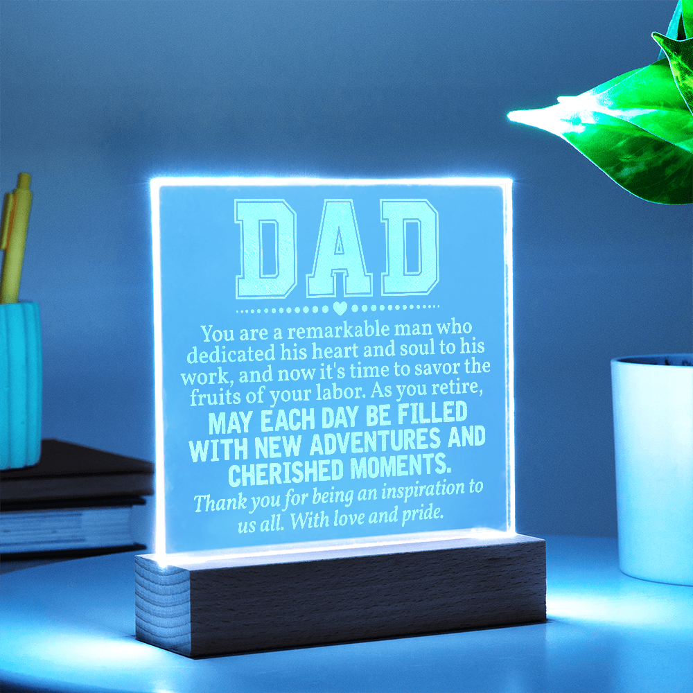 To Dad Engraved Acrylic Square Plaque- a Gift for a Father/Dad.