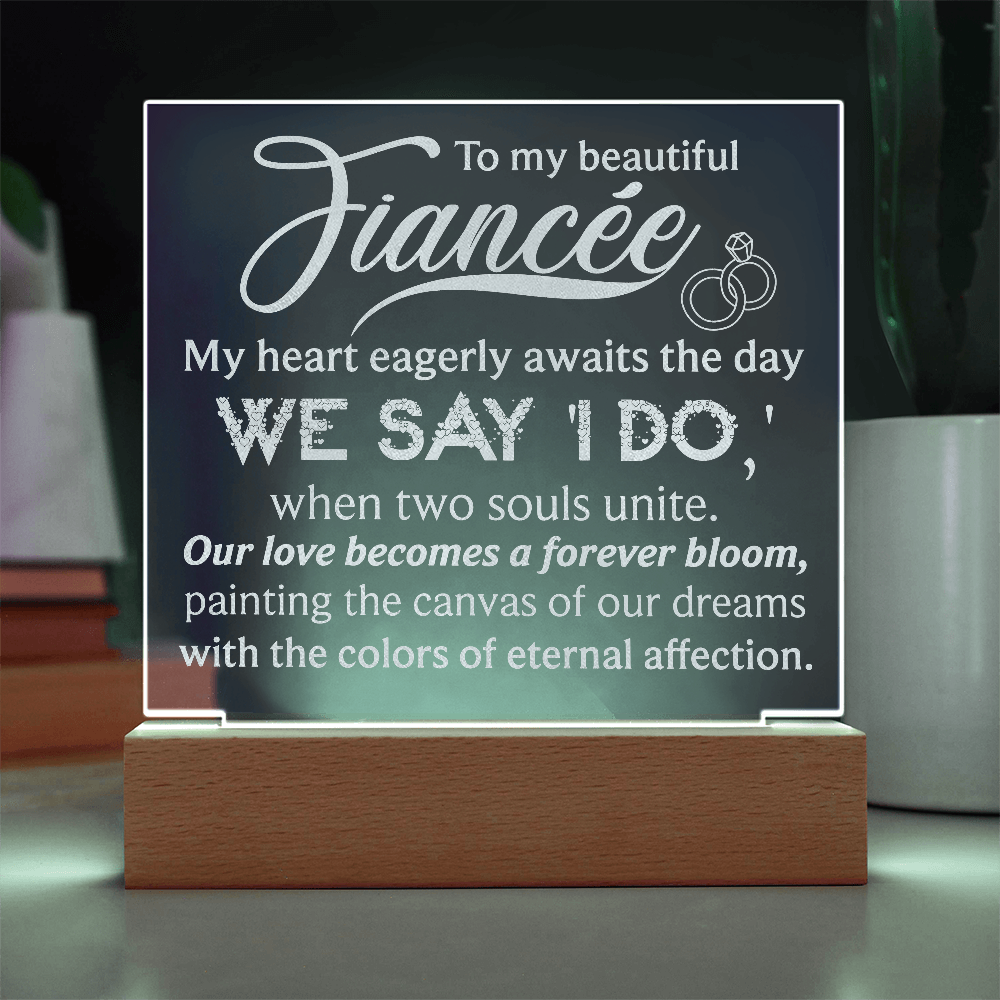 To My Fiancee Engraved Acrylic LED Base Square Plaque- a Gift for a Soulmate/Girlfriend/Boyfriend.