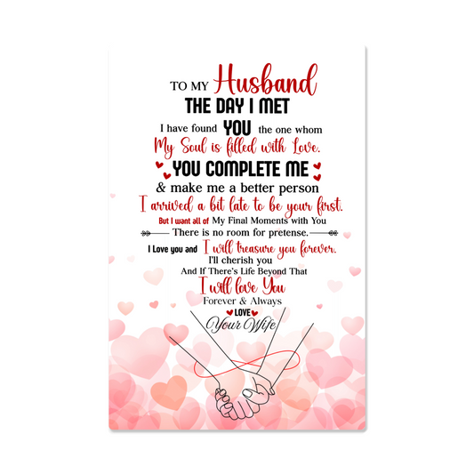“To My Husband – You Complete me'' High Gloss Metal Message- a Gift for a Husband.