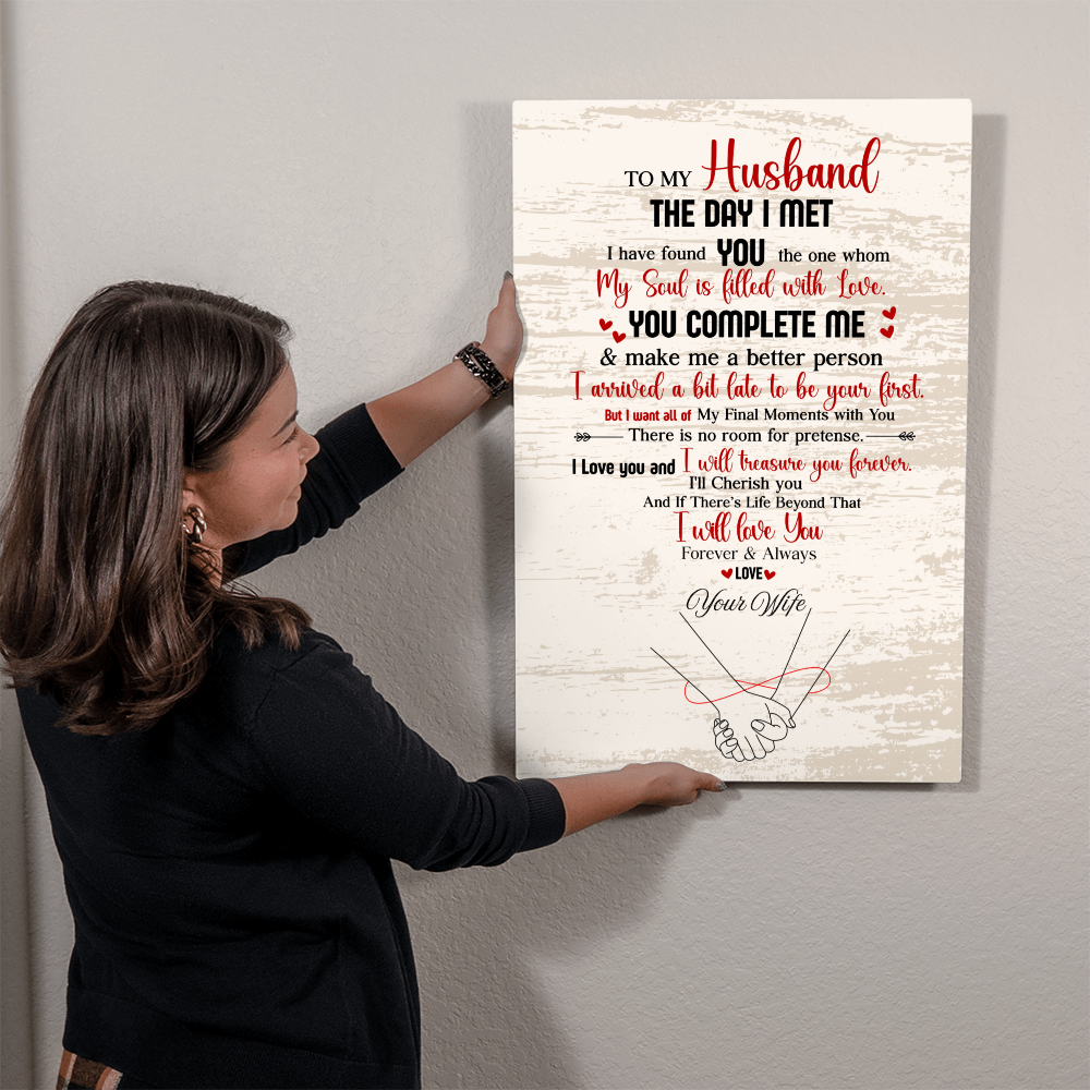 “The Day I Met You” Romantic Husband High Gloss Metal Art Gift Scroll- A Gift for a Husband