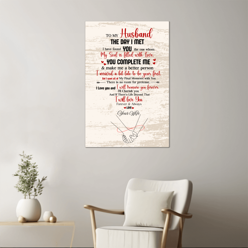 “The Day I Met You” Romantic Husband High Gloss Metal Art Gift Scroll- A Gift for a Husband